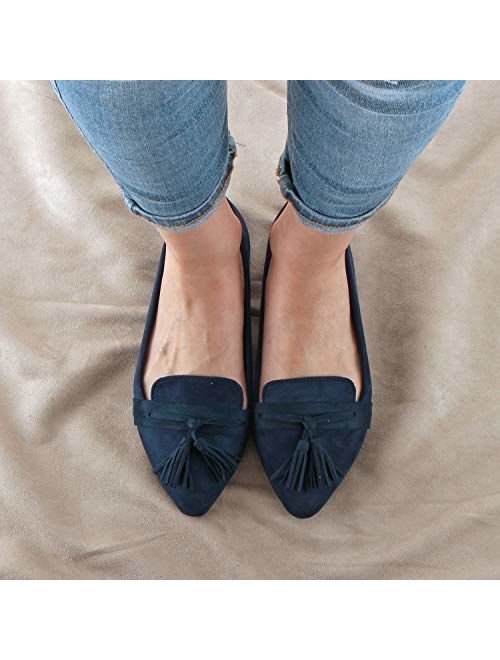 Guilty Heart | Women's Tassel Slip On Comfortable Pointy Toe Oxford Loafer | Faux Suede Espadrille Casual Flats