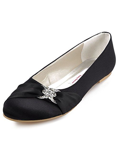 ElegantPark Women Closed Rhinestones Comfort Flats Pleated Satin Wedding Bridal Shoes