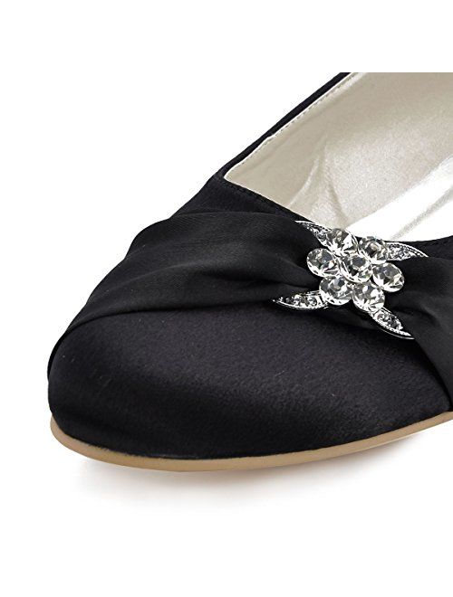 ElegantPark Women Closed Rhinestones Comfort Flats Pleated Satin Wedding Bridal Shoes