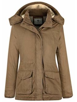 WenVen Women's Winter Thickened Warm Sherpa Lined Hooded Cotton Jacket