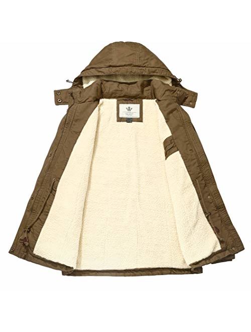 WenVen Women's Winter Thickened Warm Sherpa Lined Hooded Cotton Jacket