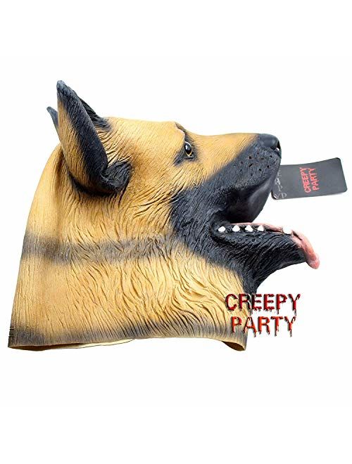 CreepyParty Novelty Halloween Costume Super Bowl Underdog Party Latex Dog Head Mask (German Shepherd)