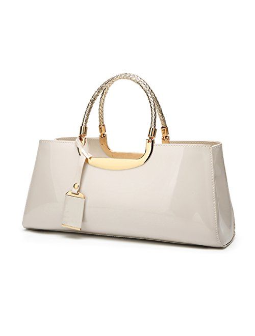 Glossy Faux Patent Leather Structured Shoulder Handbag Women Evening Party Satchel