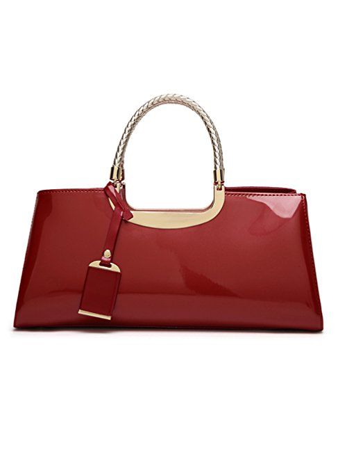 Glossy Faux Patent Leather Structured Shoulder Handbag Women Evening Party Satchel