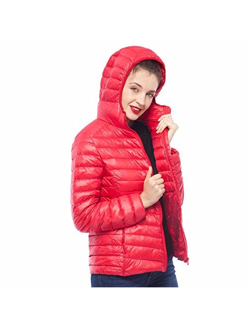 Rokka&Rolla Women's Ultra Lightweight Hooded Packable Puffer Down Jacket