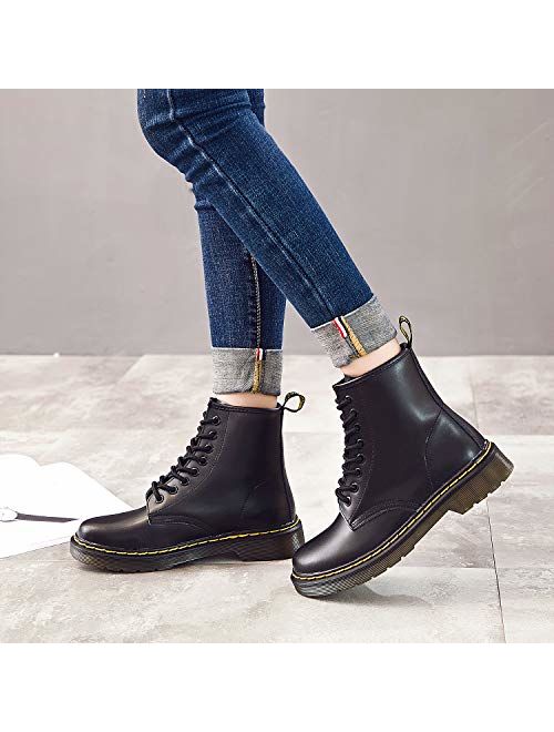 Resonda Women Fashion Leather Ankle Bootie Casual lace up Short Combat Boots for Girls