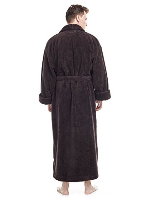 Arus Men's Shawl Collar Full Length Tall Long Fleece Robe, Turkish Bathrobe