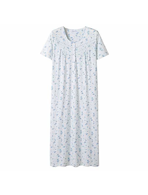 Keyocean Nightgowns for Women All Cotton Short Sleeve Long Nightgowns Soft Lightweight Sleepwear Nightshirt Loungewear