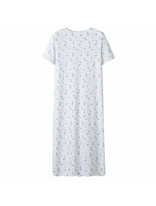 Keyocean Women‘s Nightgowns 100% Cotton Lace Trim Soft Lightweight Short Sleeve Long Sleepwear for Women