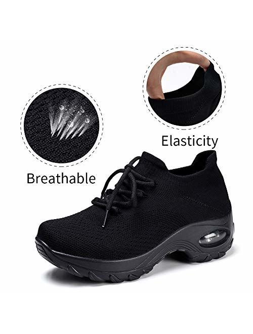 STQ Womens Lightweight Walking Shoes Lace-up Fashion Casual Sneakers Ladies Nursing Shoes