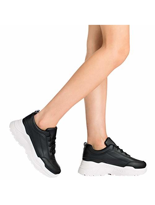 ILLUDE Women's Platform Lace up Sneaker Lightweight Casual Everyday Walking Fashion Sneakers Shoes
