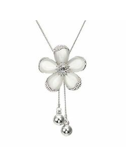 TULIP LY White Crystal Pendant Necklace Long Sweater Necklace Fashion Jewelry for Women Girls