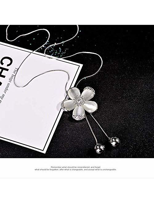 TULIP LY White Crystal Pendant Necklace Long Sweater Necklace Fashion Jewelry for Women Girls