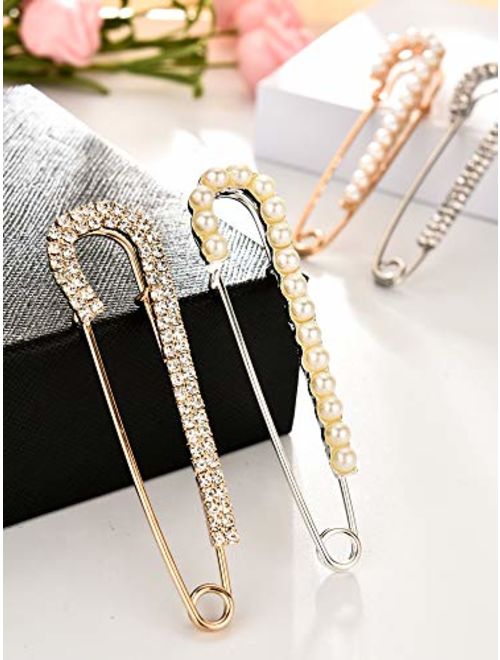 Boao 4 Pieces Women Brooch Pins Sweater Shawl Clips Faux Crystal and Pearl Brooches, 2 Styles