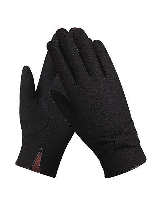 WARMEN Winter Women Merino Wool Gloves Touchscreen Smartwool Thick Fleece Lining Knit Mitten