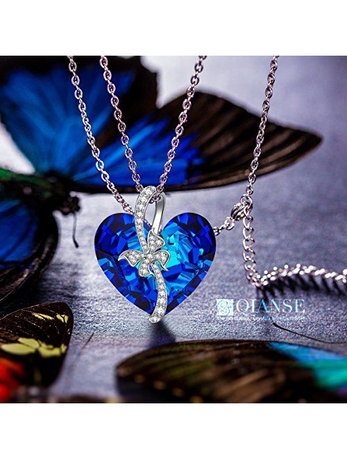 QIANSE Mothers Day Necklaces Gifts for Women Heart of The Ocean Necklaces for Women with Swarovski Crystals Jewelry for Women for Grandma Gifts for Mom Gifts Teen Girl Gi