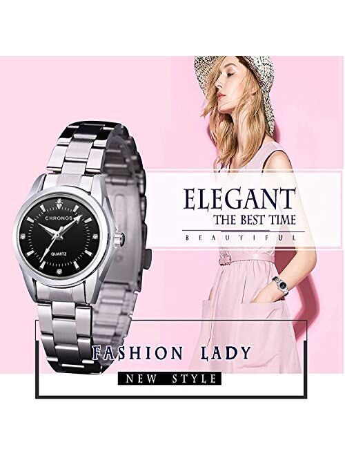 Women Lady Dress Analog Quartz Watch with Stainless Steel Band, Casual Fashion Waterproof Watches Roman Numeral Diamond Rhinestone Luminous Wristwatch - Pink