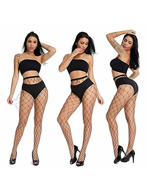 Womens Black Fishnet Lace High Waist Tights Suspender Pantyhose Stretchy Thigh-High Stockings