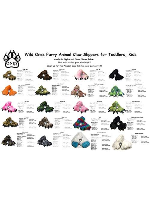 Wild Ones Furry Animal Claw Slippers for Toddlers, Kids and Adults