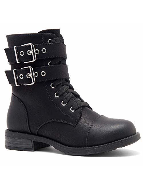 Herstyle Florence2 Women's Ankle Lace Up Military Combat Booties Mid Calf Boots