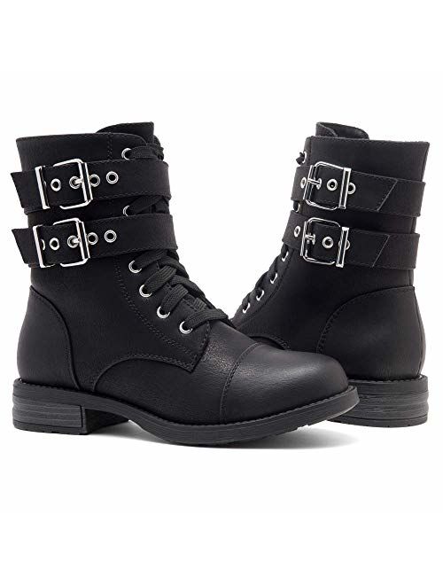 Herstyle Florence2 Women's Ankle Lace Up Military Combat Booties Mid Calf Boots