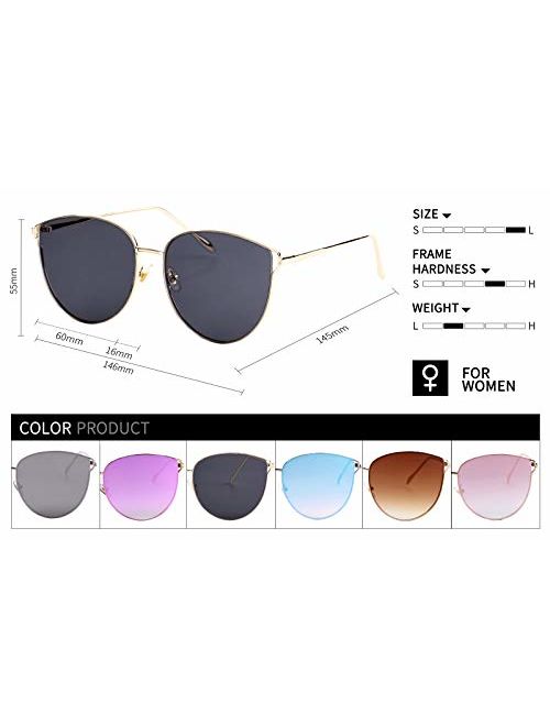 Oversized Sunglasses for Women, Mirrored Cat Eye Sunglasses with Rimless Design U225