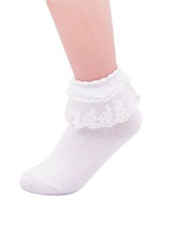 SEMOHOLLI Women Ankle Socks,Pearl Lace Ruffle Frilly Comfortable No-Show Cotton Socks Princess Socks Lace Socks