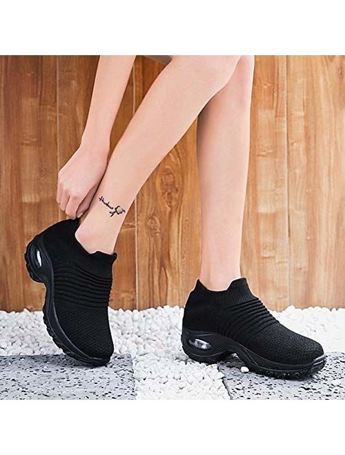 DUOYANGJIASHA Womens Comfortable Walking Shoes Breathable Mesh Slip On Air Cushion Tennis Sock Sneakers Shoe Casual Running Shoes Wedge Platform Loafers