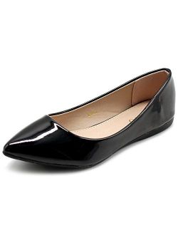 Ollio Women's Shoe Ballet Basic Pointed Toe Comfort Enamel Flat