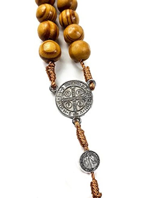 Nazareth Store Wood Beads Rosary Necklace Saint Benedict Medal & Catholic Cross Religious Prayer Chaplet String Handmade - Velvet Bag