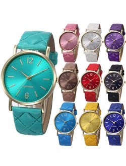 Yunanwa 10 Pack Women Men Unisex Platinum Watches Roman Leather Band Analog Quartz Wrist Watch