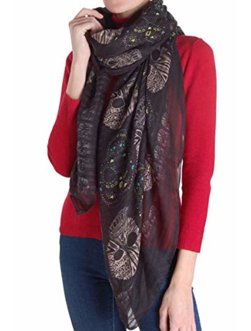 Humble Chic Sugar Skull Scarf for Women - Long Oversized Lightweight Printed Shawl Wrap