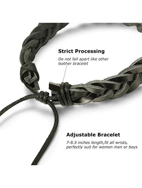 Jstyle 28Pcs Braided Leather Bracelet for Men Women Wooden Beaded Cuff Wrap Bracelet Adjustable C