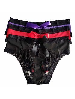 Panties for Women Lace Ruffle Naughty Cheeky Sheer Thong Panty Hipster Underwear Plus Size