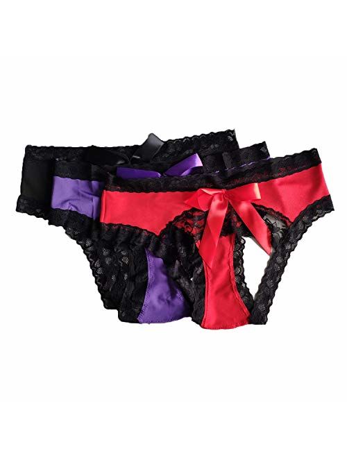Panties for Women Lace Ruffle Naughty Cheeky Sheer Thong Panty Hipster Underwear Plus Size