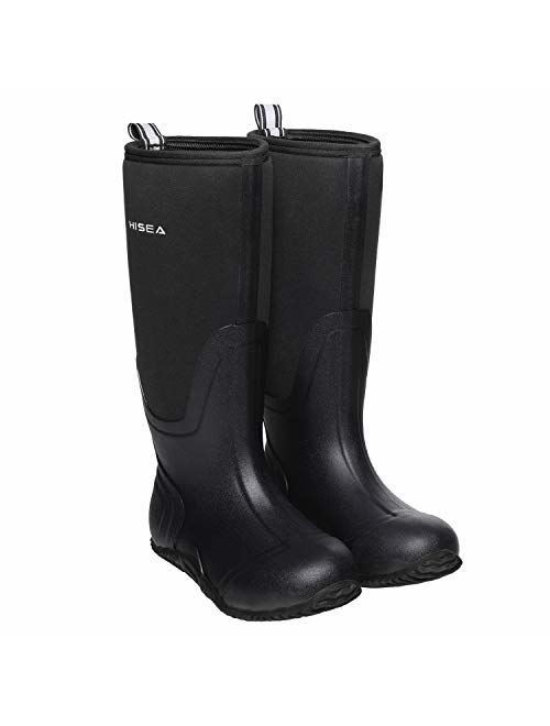 HISEA Mens Mid Work Boots Waterproof Rubber Neoprene Rain Boots Muck Mud Boots