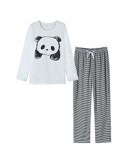 VENTELAN Women's Cute Panda Striped Long Sleeve Sleepwear Pjs Pajama Set Nighty