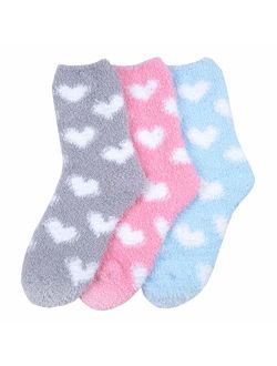 KONY Women's 3 Pairs Super Soft Cozy Warm Fuzzy Socks Non Skid Fluffy Home Slippers Gift Idea Size 6-9
