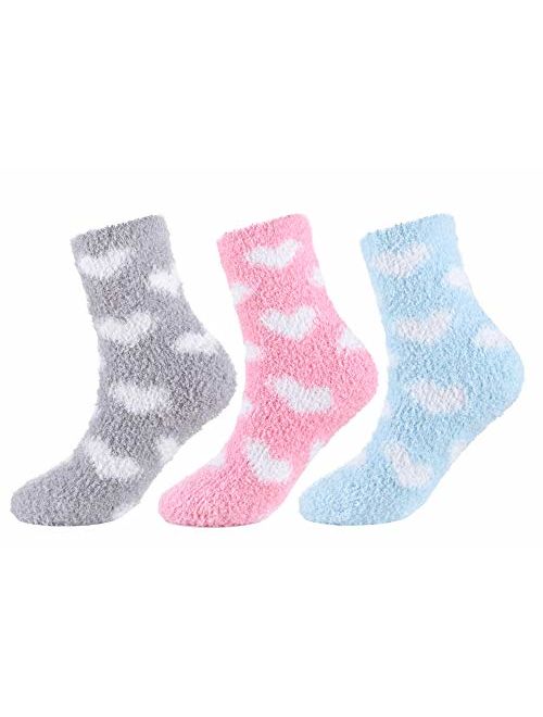 KONY Women's 3 Pairs Super Soft Cozy Warm Fuzzy Socks Non Skid Fluffy Home Slippers Gift Idea Size 6-9