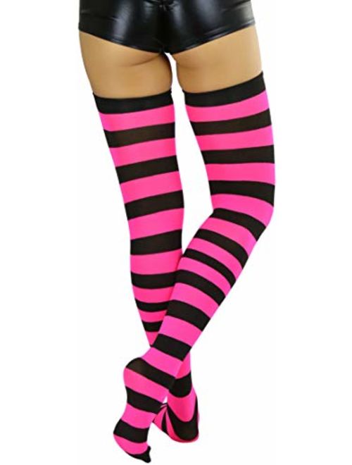ToBeInStyle Women's Wide Vertical Striped Thigh Hi Stockings