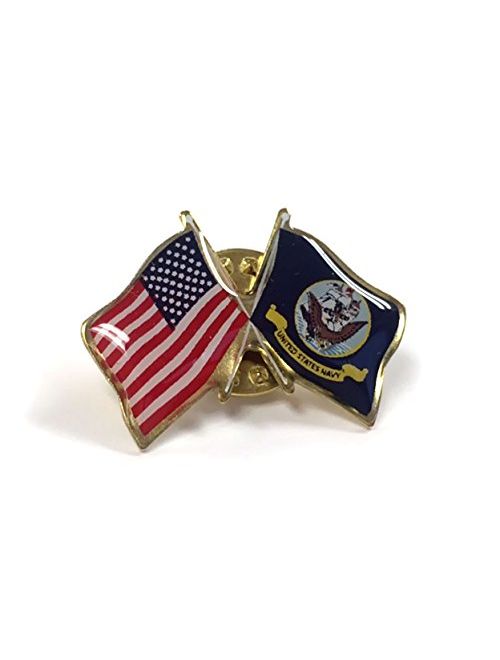US Navy Crossed with American Flag Lapel Pin, Double Waving, Made in USA