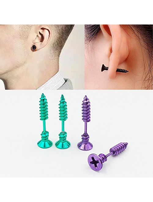 FANCER (20 PCS) Screw Earrings, Men's Women's Stainless Steel Punk Hip-hop Rock Screw Spike Rivet Nail Unisex Piercing Ear Studs Jewelry