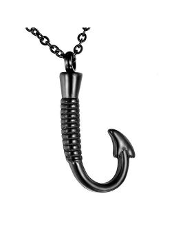HooAMI Fish Hook Memorial Ash Urn Necklace Stainless Steel Cremation Jewelry