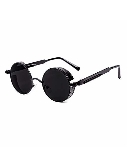 GY Gothic Polarized Sunglasses for Men Women Round Shape Metal Frame Steampunk Sun glasses Retro Circle sunglass protection