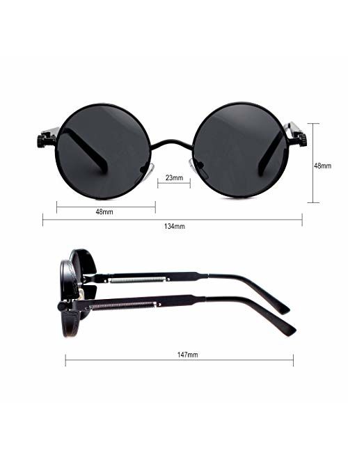GY Gothic Polarized Sunglasses for Men Women Round Shape Metal Frame Steampunk Sun glasses Retro Circle sunglass protection