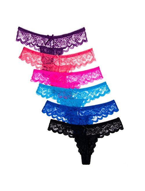 ANZERMIX Women's Sexy Lace Cheeky Tong Panty Pack of 6