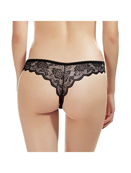 ANZERMIX Women's Sexy Lace Cheeky Tong Panty Pack of 6