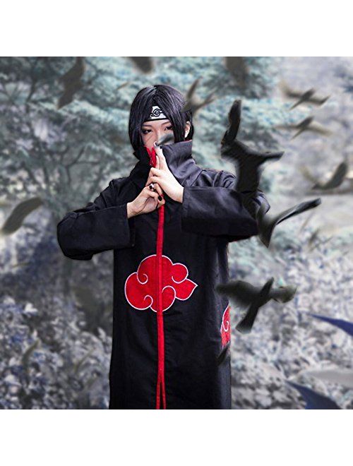 Partyever Unisex Akatsuki Organization Members Cosplay Cloak Halloween Cosplay Costume Uniform Ninja Robe with Headband