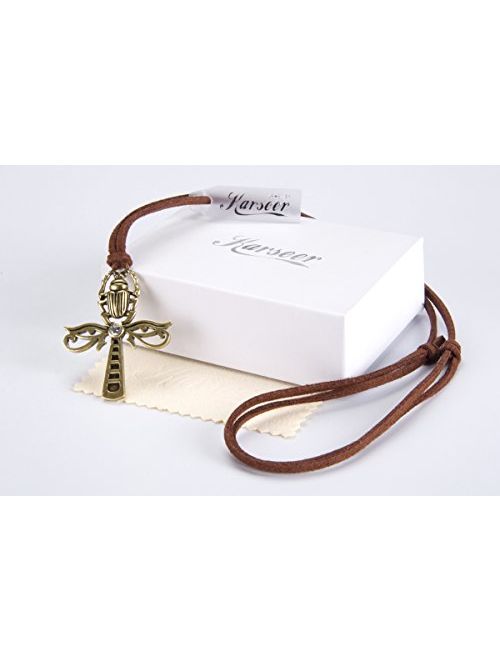 Karsee Egyptian Ankh Cross Pendant Necklace Horus Eye and Scarab Jewelry Gifts Leather Cord Adjustable
