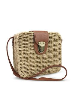 Hoxis Retro Straw Portable Small Box Woven Womens Cross Body Bag Shoulder Messenger Satchel